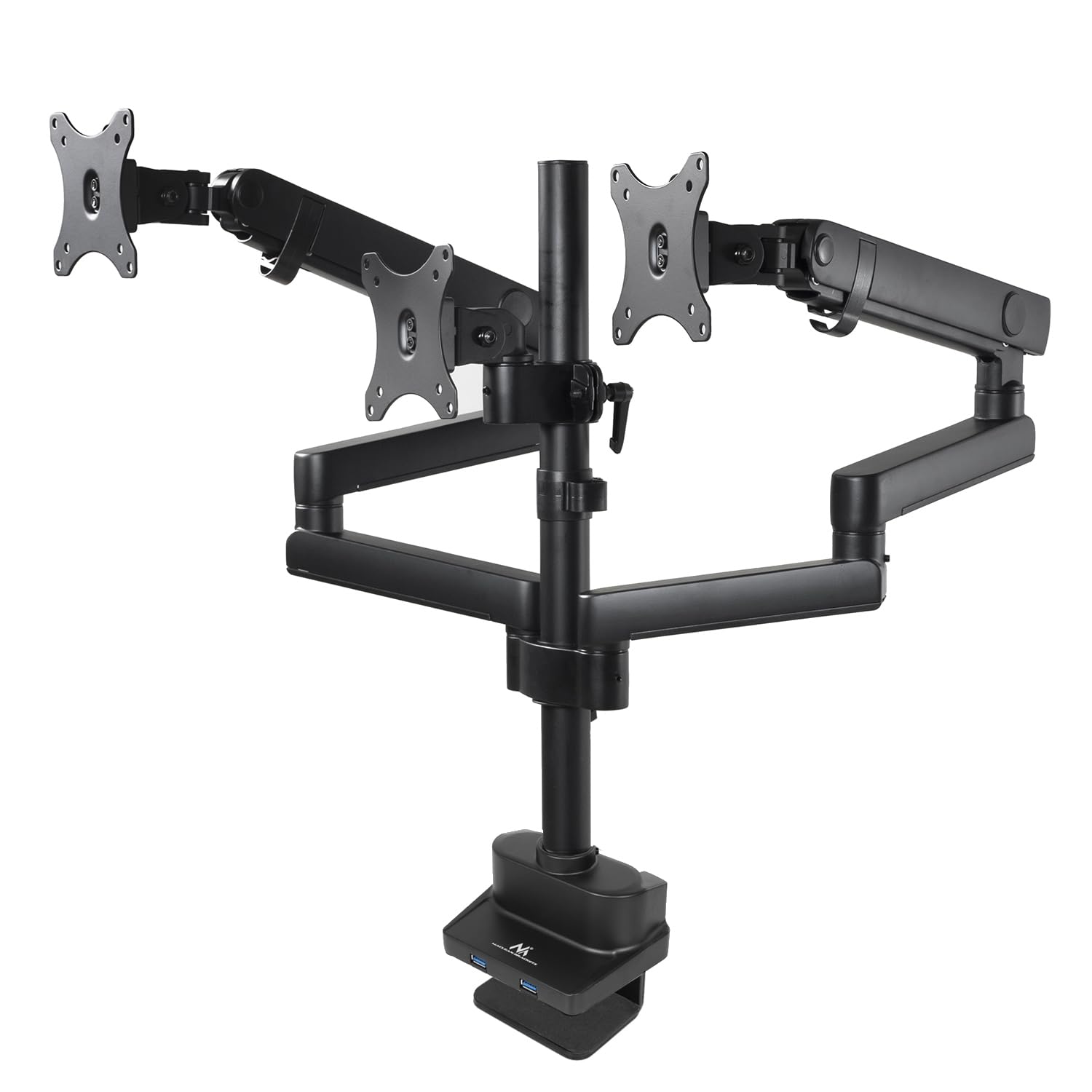 Maclean MC-811support d'écran Triple avec Support à Ressort pour Bureau avec Support à Ressort et Support de Moniteur VESA 75x75 100x100 17-27" pour 3 écrans + 2X USB 3.0 (3moniteurs+2X USB 3.0)