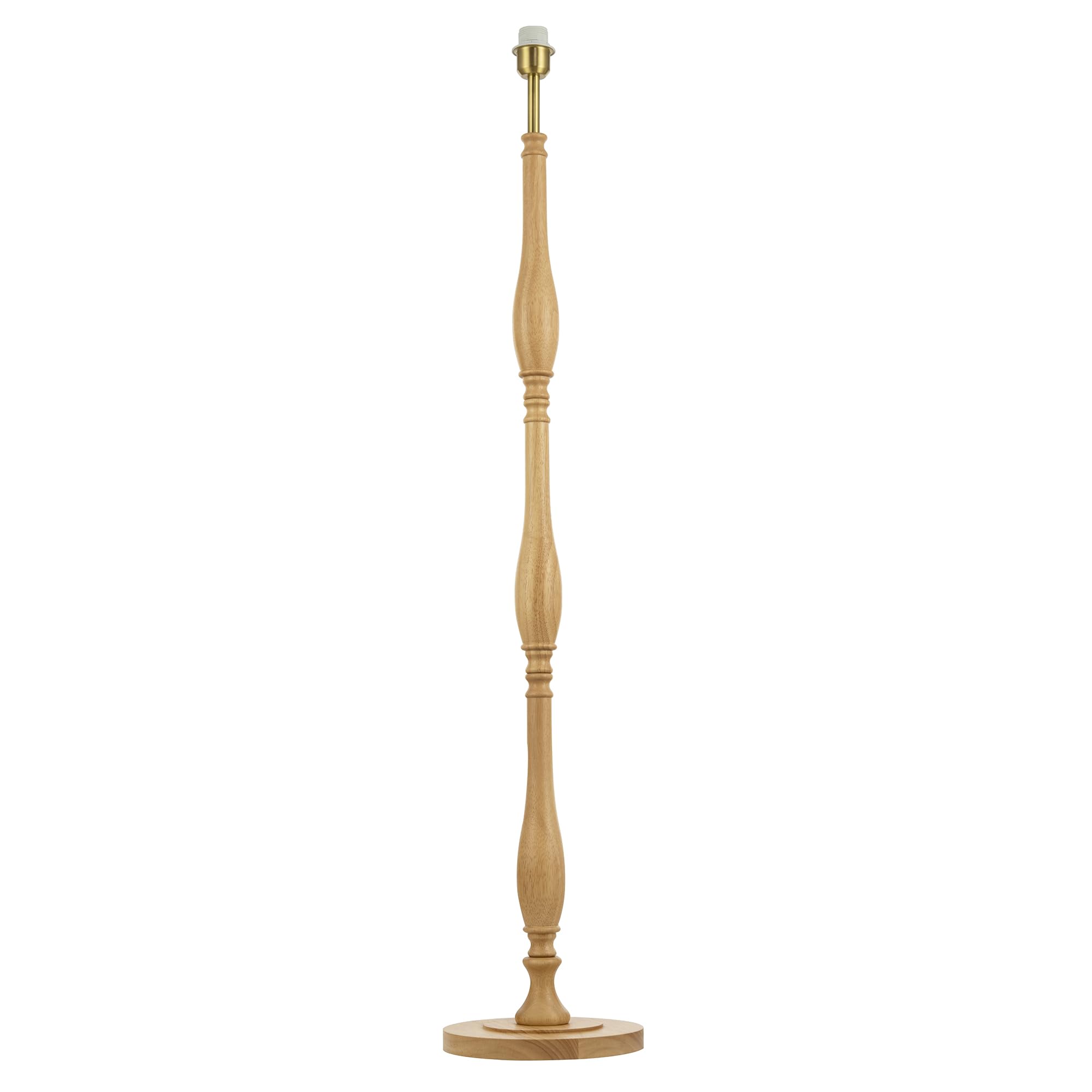 Happy Homewares Traditional and Classic Oak Wood Floor Lamp Base with Sleek Triple Segment Design | 133cm x 25cm | Inline Foot Switch on White Cable