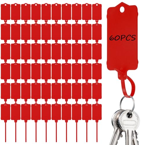 Image of Sturiz 60pcs Waterproof Red Plastic Key Tags Label Seal Shipping Tags 2.48 X 1.46 Inch Bag Car Cloakroom Storage Tag Reusable Writable Black Plastic Labels with Zip Tie for Labelling Luggage