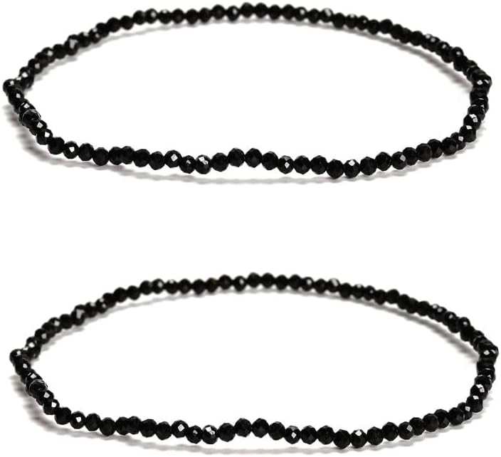 JM Design 1 Piece Per Bag 2mm Trendy Healing Genuine Real Black Tourmaline Faceted Round Beads Beaded Elastic Bracelets 7.5'' Length for Women Men - Image 4