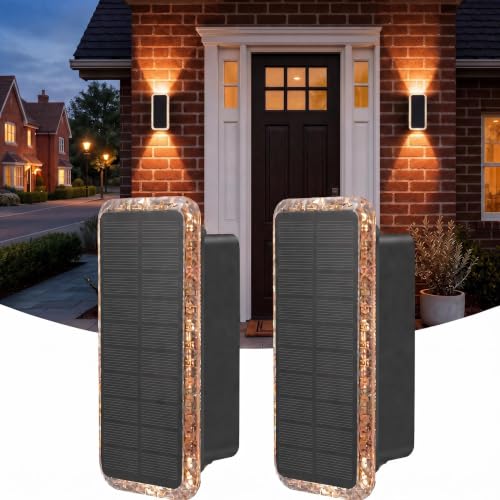 vighep Solar Fence Lights Outdoor Garden 2 Pack Up and Down Solar Wall Lights 5 Colour Temperatures 3000K-6000K IP65 Waterproof Dusk to Dawn Garden Decor for Front Door Gate Porch