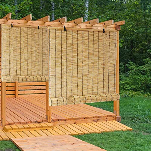 Bamboo Shades For Patio Bamboo Shades Porch Blinds Outdoor Sunshades Window Blinds Reed Roll Up Roll Up Bamboo Roman Shades Cordless Light Filtering Privacy Screen With Hook Up Custom Size (Color : O #TOP2