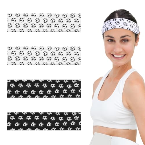 4 diademas de fútbol para niñas, pañuelo deportivo con logotipos de balón de fútbol, bandana de tela elástica delgada atlética para la cabeza