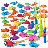 BLmukce Magnetisches Angelspiel Angelspielzeug mit Schwimmenden Fischen, Baden Pool Strand Outdoor Spielzeug, Geburtstagsgeschenk für Kinder ab 3-8 Jahre (45PCS)