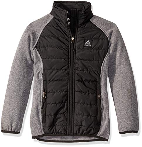 Reebok Girls' Big Active Outerwear Jacket (More Styles Available), Bubble Sweater Fleece Black/Grey Heather, 14/16
