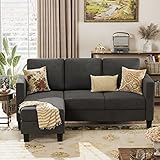 Acurax Convertible Sectional Sofa Couch, L-Shaped 3 Seat with Linen Fabric and Movable Ottoman, for Small Apartments, Living Room and Office, Dark Gray