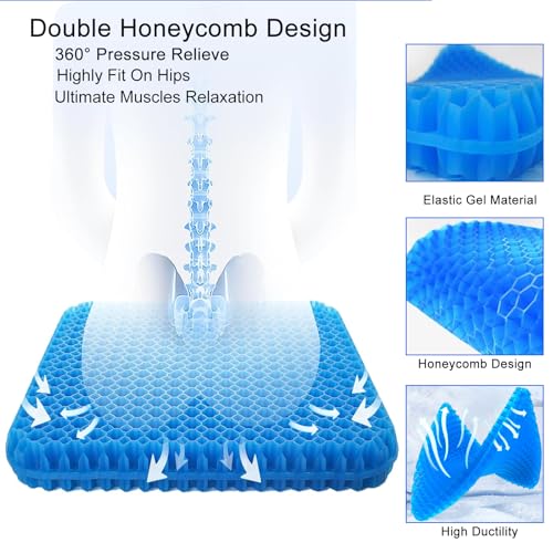 Image of Soft Sitter Cushion,Honeycomb Double Thick Gel Seat cushion with Anti-Slip Cushion Cover,Cooling Chair Cushion Egg Chair Cushion For Home Office Car, Wheelchair (42 x 36 Cm)