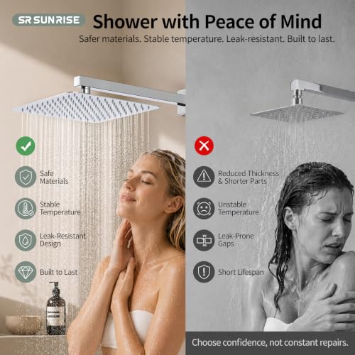 Image of SR SUN RISE Shower Faucet Set 12-Inch Rainfall Shower Head Polished Chrome