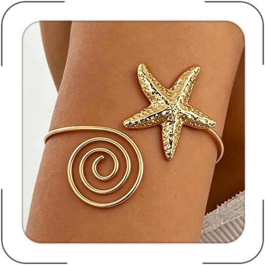Mermaid Costume Accessories Gold Arm Cuff Bracelet for Women Summer Beach Vacation Starfish Bracelets Jewelry