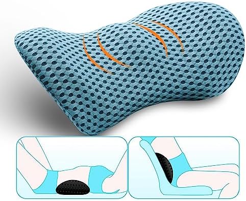 MIKIROY Lumbar Support Pillow for Office Chair and Car Seat, Memory Foam Lower Back Pillow, Neo Cushion for Low Back Pain Relief (Blue, Mesh)
