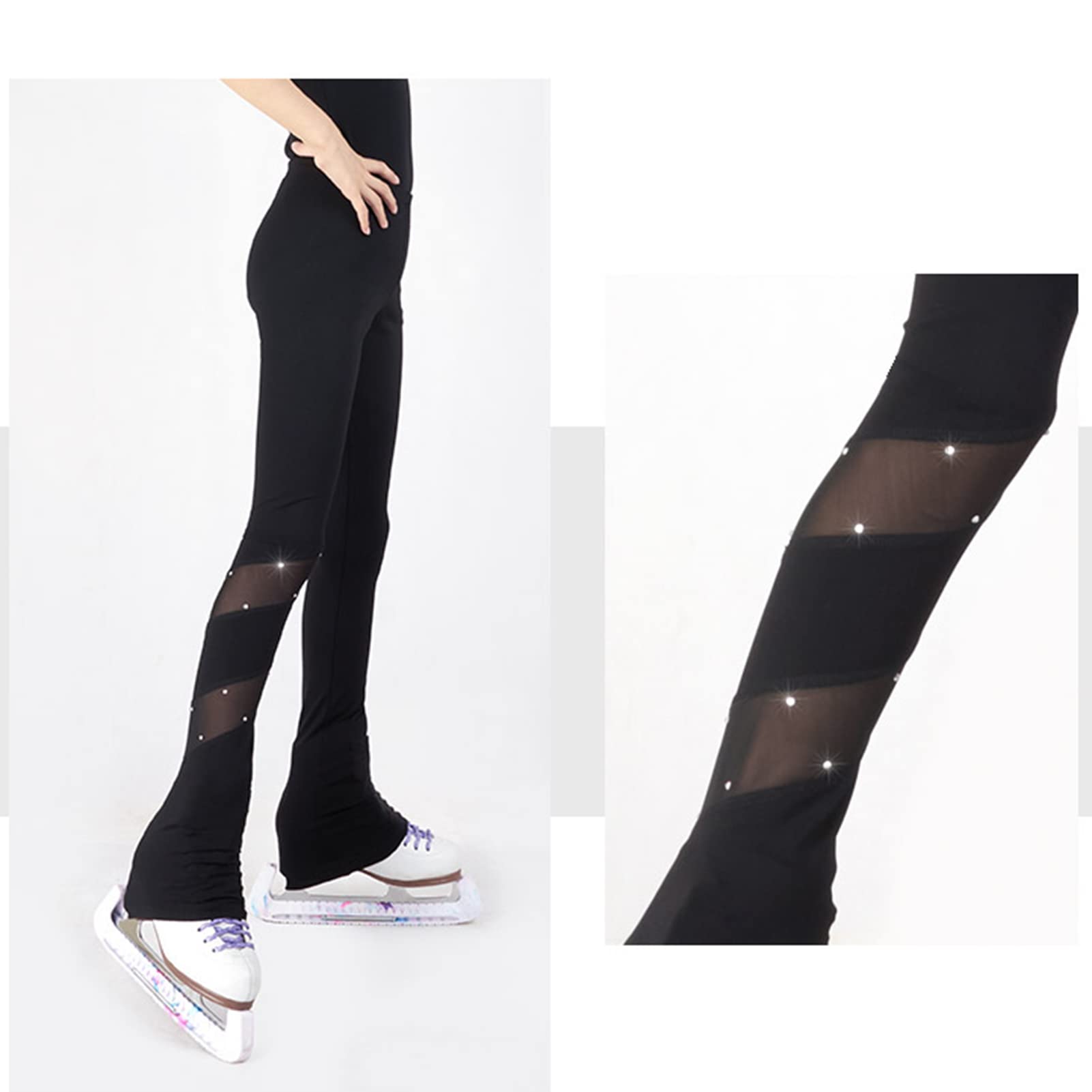 Pantalon De Patinage Artistique Filles Avec Strass COYI - Noir, Taille S, Tissu Stretch Chaud - Pour Entraînement Et Compétition Sur Glace