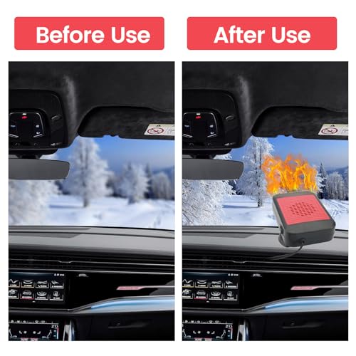Car Heater Defroster, 12V 200W ortable Windshield Defroster Demister with Heating/Cooling Fan and Plug in Cigarette Lighter Fast Heating Defrost Defogger