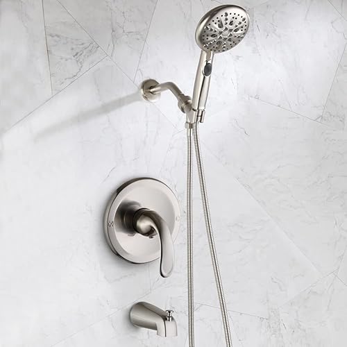 Miniatura 2 de POP SANITARYWARE Juego de grifos de ducha para bañera de níquel cepillado (incluye válvula de equilibrio de presión), sistema de cabezal de ducha de