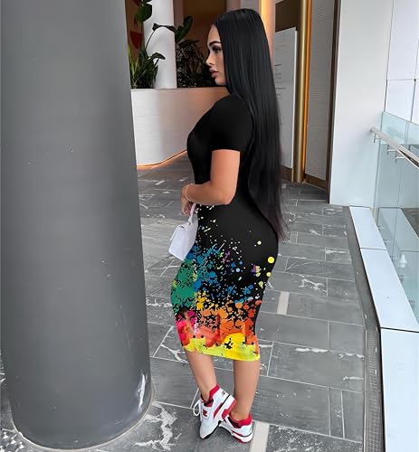 Image of Nimsruc Womens Summer Casual Sexy Short Sleeve Bodycon Dress Basic Pencil Midi Club Dresses