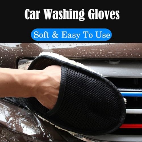 Image of Set of 2 Wool Car Washing Gloves - Scratch-Free Wash Mitt Sponge for Car Wash - Waterproof Car Wash Gloves for Interior & Exterior Detailing, Super Absorbent Gloves for Cars & Bike Cleaning (Multi)
