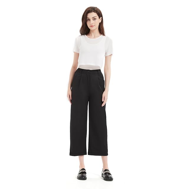 Womens High Waist Wide Leg Cropped Pants Plus Size Summer Lightweight Casual Work Office Capri Pants