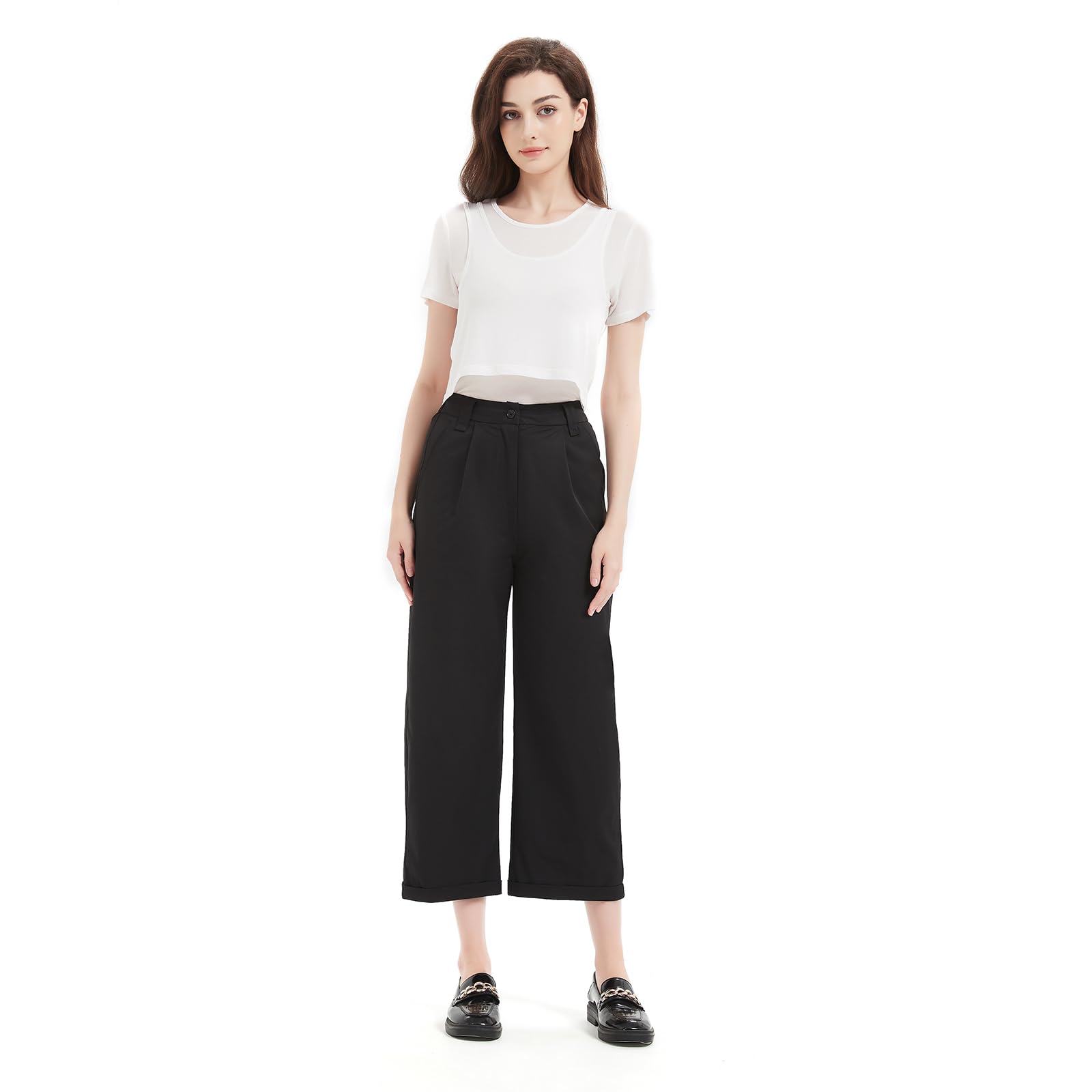 Womens High Waist Wide Leg Cropped Pants Plus Size Summer Lightweight Casual Work Office Capri Pants