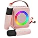 VERKB Mini Karaoke Machine for Kids Adults, Portable Bluetooth Speaker with 2 Wireless Microphones, Microphone Speaker Set with LED Disco Lights for Home Party, Birthday Gifts for Girls Boys Kid(Pink)