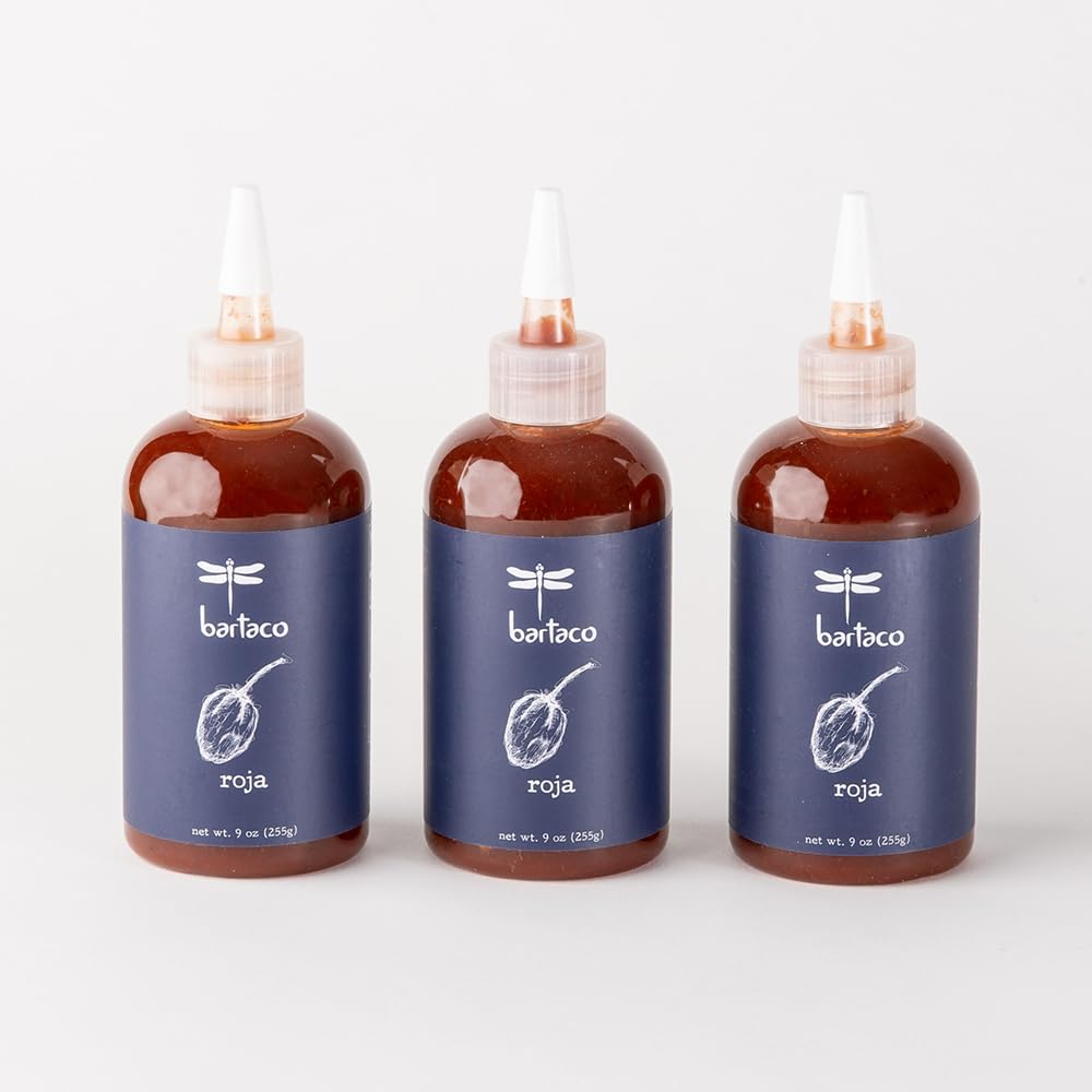 bartaco Signature Roja Hot Sauce Gift Pack Set 9 oz | Squeezable Bottle + Cap for Convenience | with Roasted Red Peppers + Tomatoes + Jalapeño Peppers + Serrano Peppers + Cayenne Peppers + Cumin + Cloves