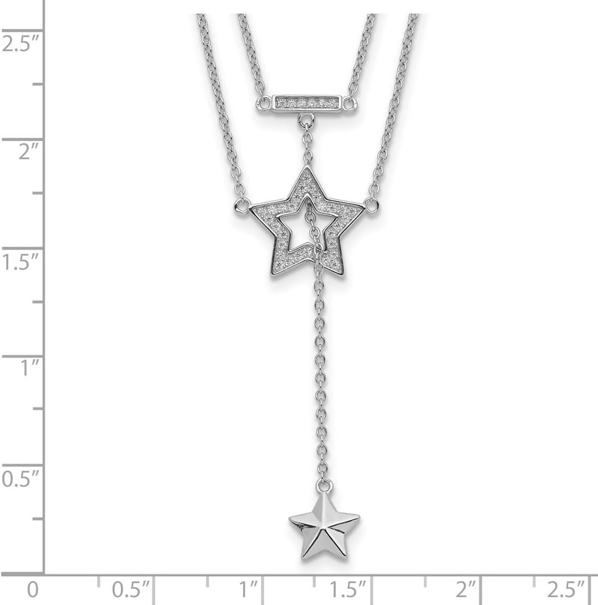JewelryWeb 925 Sterling Silver Rhodium Plated 2-strand Cubic Zirconia Star With 1in. Ext. Necklace 16 Inch 12mm Wide Strand Necklace for Women