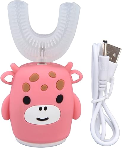 Cepillo de dientes eléctrico en forma de U para niños, cepillo de dientes de dibujos animados rosa, cepillo de dientes automático de 360, carga USB,