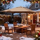 GarveeLife Large Cantilever Patio Umbrella, 10 ft X 10 ft Heavy Duty Aluminum Cantilever Offset Outdoor Umbrella with 360-Degree Rotation for Backyard, Deck, Pool, Tan