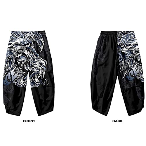 Image of DOSLAVIDA Men's Japanese Kimono Jacket Set Stylish Open Front Coat With Shorts Chinese Style Printed Cardigan Suit