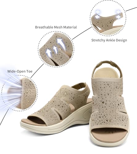 Image of Womens Wedge Sandals Platform Walking Sandals Open Toe Ankle Elastic Strap Casual Comfortable Summer Dressy