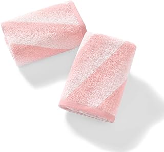 YiLUOMO Juego de 2 toallas de mano con diseño de rayas diagonales de color rosa, 100% algodón, decorativas, para baño, 13 x 29 pulgadas