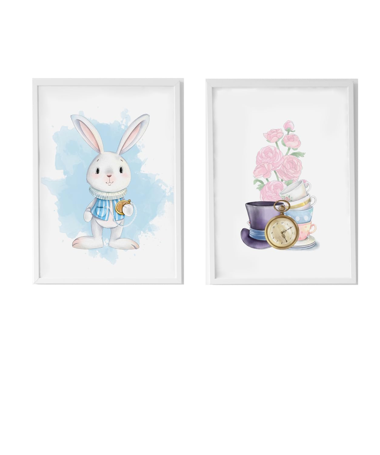 Cuadros lapin avec montre et fleurs Alice pour salon poétique
