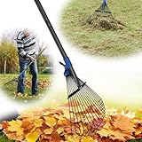 Adjustable Leaf Rake, 67” Long Handle Garden Rakes for Lawns Leaves with Expandable Head 8-17', Yard Women Kids Rake for Gardening RV Camping