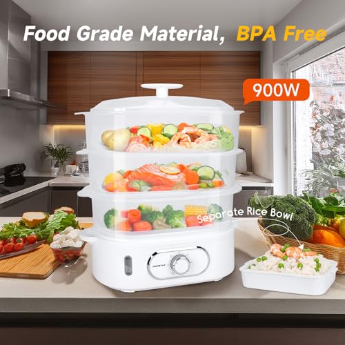 Aigostar 3 Tier Electric Food Steamer 12L, 900W Vegetable Steamer With 60 Minute Timer, Bpa Free, Separate Rice Bowl And Stackable Steam Baskets, Healthy Cooking, Energy Saving, Refill While Steaming - 8
