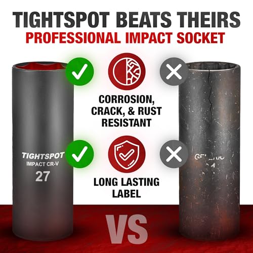 Image of TIGHTSPOT 1 /2 inch Dr 27 mm Deep Socket, Anti-Round 6-Pt, CRV Steel