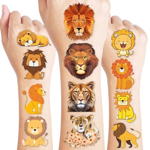 96PCS Cute Lion Pre-Cut Temporary Tattoos – Safari Jungle Theme
