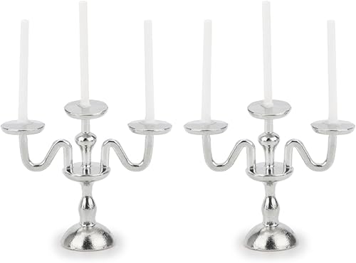 Miniatura 5 de Candelabros en miniatura de tres cabezas a escala 112 con velas, juego de 2 piezas vintage de 3 brazos, accesorios para muebles de casa para regalos