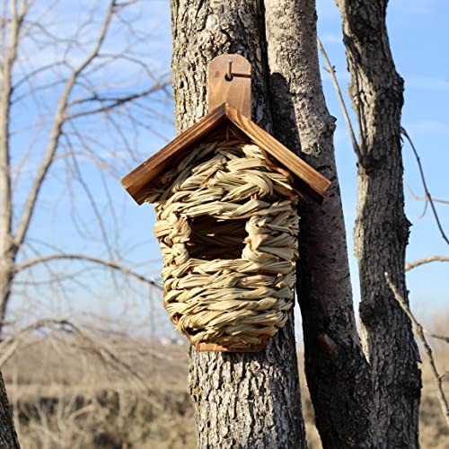 Songbird Essentials Hanging Grass Roosting Pockets And Houses - Post Mounted Grass With Roof Roosting Pocket #TOP2