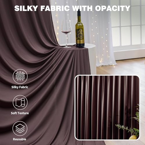 Image of 30ftx12ft Brown Backdrop Curtains for Parties, Wrinkle Free Polyester Brown Photo Backdrop Drapes 6 Panels 12 ft Long Back Drop Cloth for Wedding Birthday Photography Background Party