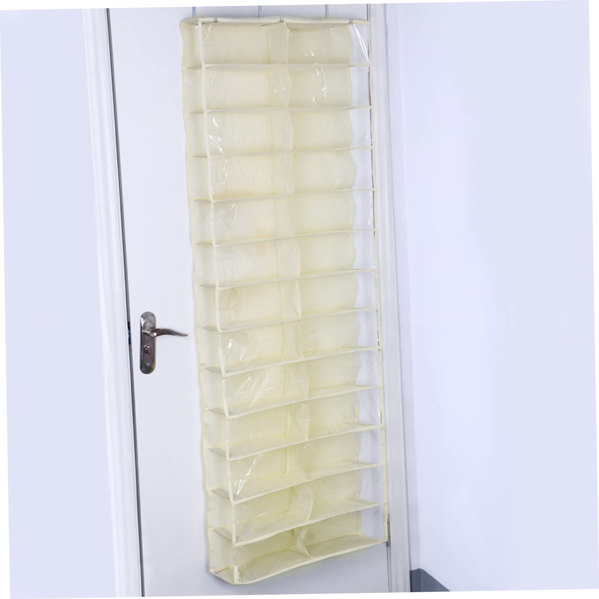 Organizador de Zapatos 26 Bolsillos Grandes, Colgador sobre Puerta | Poliéster y Metal, Gancho Incluido, para Pasillos Estrechos y Dormitorio, Beige