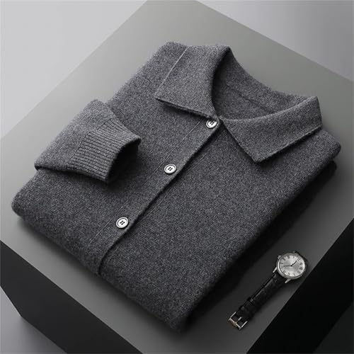 Men's Fall Winter Merino Wool Cardigan – Single Breasted Soft Knit Sweater with Turndown Collar2