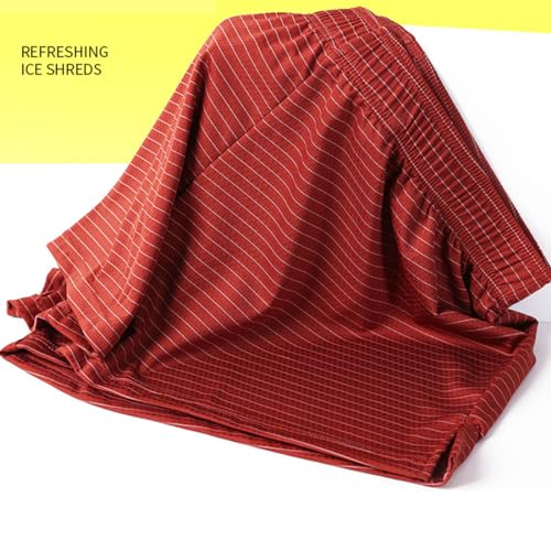 TAPUU Mens Micro-Mesh Stripe Boxer Ice Silk Pajama Shorts with Lining Pouch4