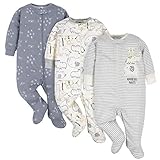 Gerber Baby Boys' 3-Pack Organic Sleep 'N Play, Wild Guy Grey, 3-6 Months