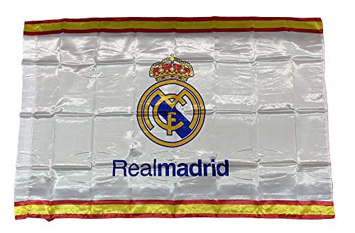 Drapeau Real Madrid avec franges de l'Espagne - Produit sus Licence - Mesure 150 x 90 cm.- 100% Polyester