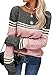 Danedvi Womens Fall Fashion 2025 Sweaters Colorblock Lightweight Striped Crewneck Winter Trendy Pullover Tops Pink