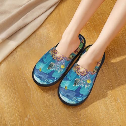 Sea World Print House Slippers For Women And Men,Soft Slippers With Memory Foam,Non-Slip Indoor Home Shoes4