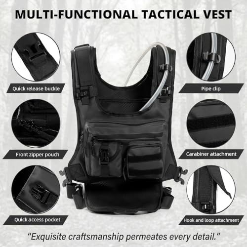 Image of Proberos Tactical Vest, Trail Hydration Vest, Oxford Cloth Outdoor Vest with Multi-Pocket Storage, MOLLE-Compatible, Adjustable Shoulder Straps & Quick-Release Buckles, Mesh Back Panel for Running
