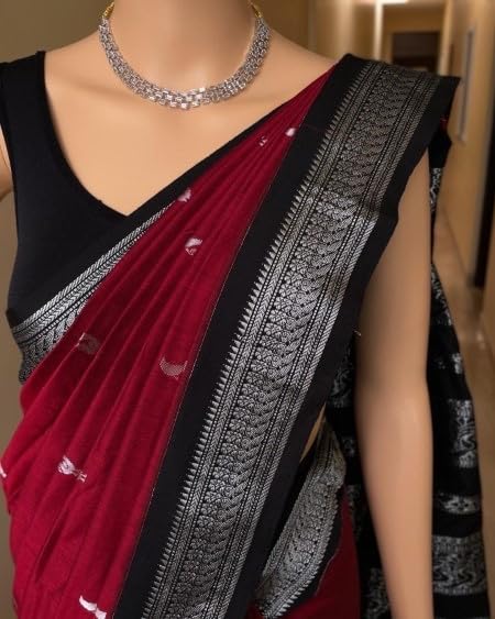 Image of Women's Kanjivaram Cotton Silk Saree South Indian Paithani Sari | gadwal cotton sarees with Zari Border and Blouse Piece - Suitable For All Indian Occasions and Festivals 191