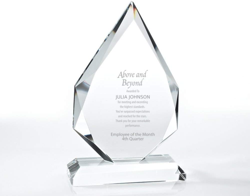 Baudville Custom Engraved Crystal Trophy Award - Beveled Edge Shape - Comes with Elegant Black Gift Box - Staff Recognition