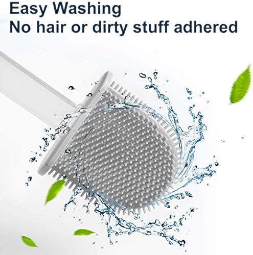 Image of UCRAVO Toilet Brush with Holder, Flexible Toilet Cleaning Bowl Brush Head with Silicone Bristles, Silicone Toilet Brush with Slim Holder Flex Non-Slip Long Handle