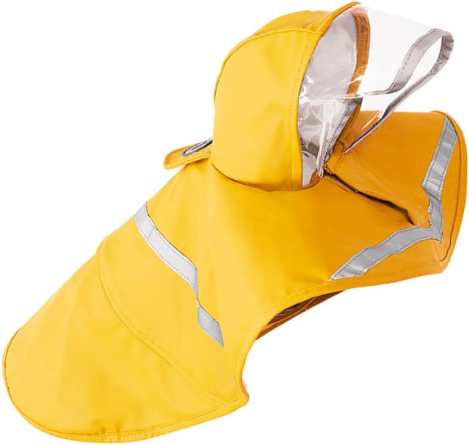 Pet Raincoat Waterproof Reflective Dog Rain Hoodie Yellow Large Size All-Season Rain Jacket for Dogs Outdoor Walking