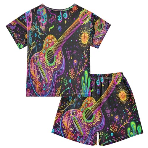 senya Short Sleeve Pajamas Sets Summer Cotton Sleepwear Guitar Note Singing Musical Scene2